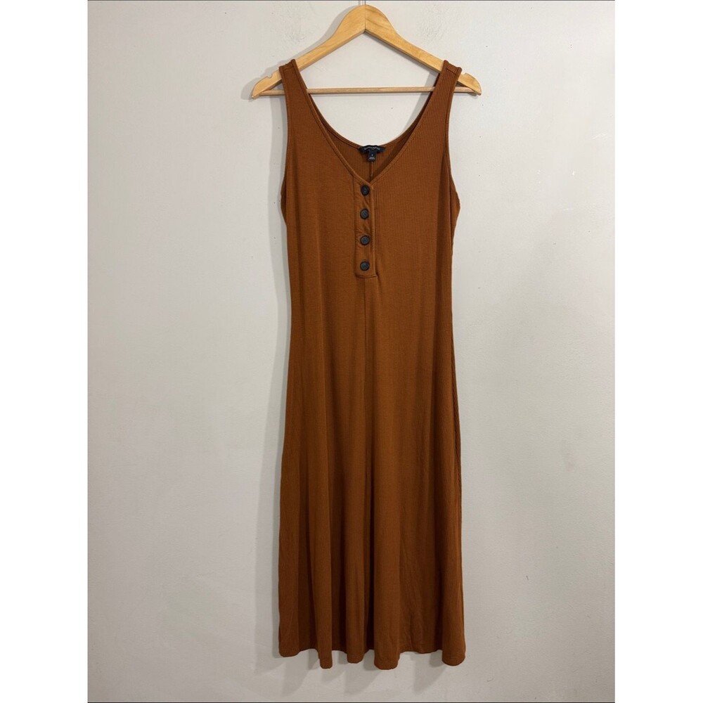 Banana Republic Sleeveless Viscose Ribbed Button-Front Midi Dress Brown size S
